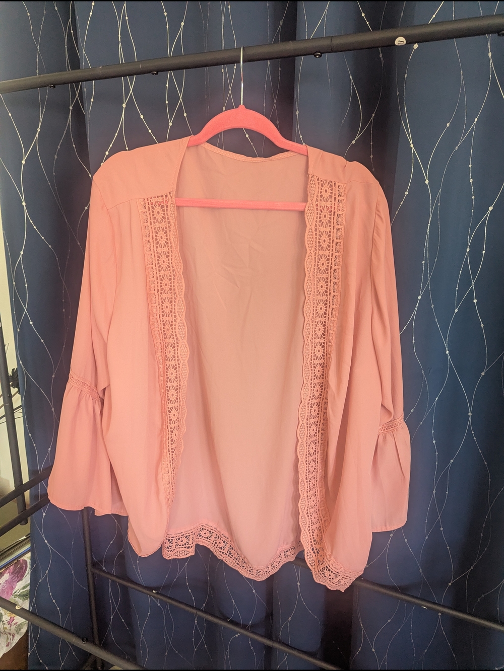 Light Pink Lace-Trim Open Front Women's Top
